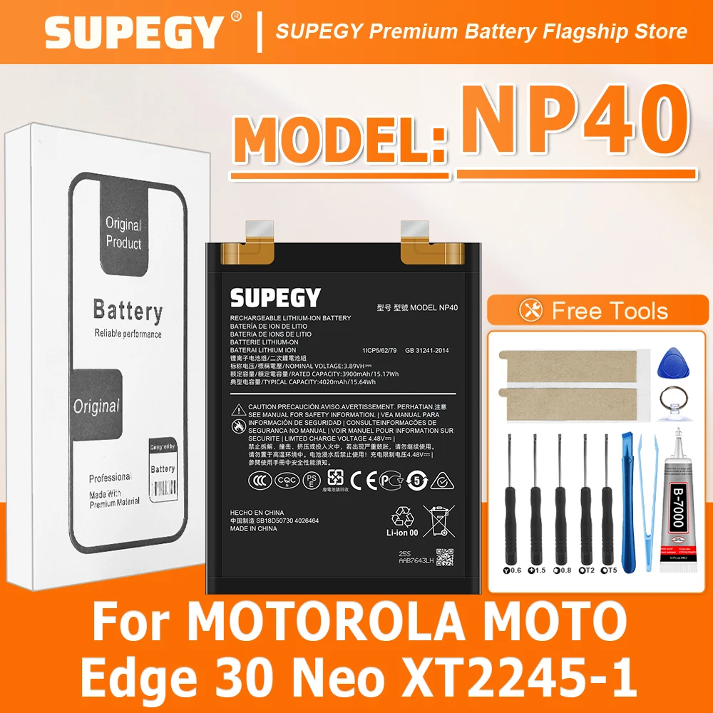 Фото 100% новый высококачественный аккумулятор NP40 для MOTOROLA MOTO EDGE 30 Neo/edge 30 neo/XT2245-1, сменный аккумулятор Bateria + бесплатные инструменты №1