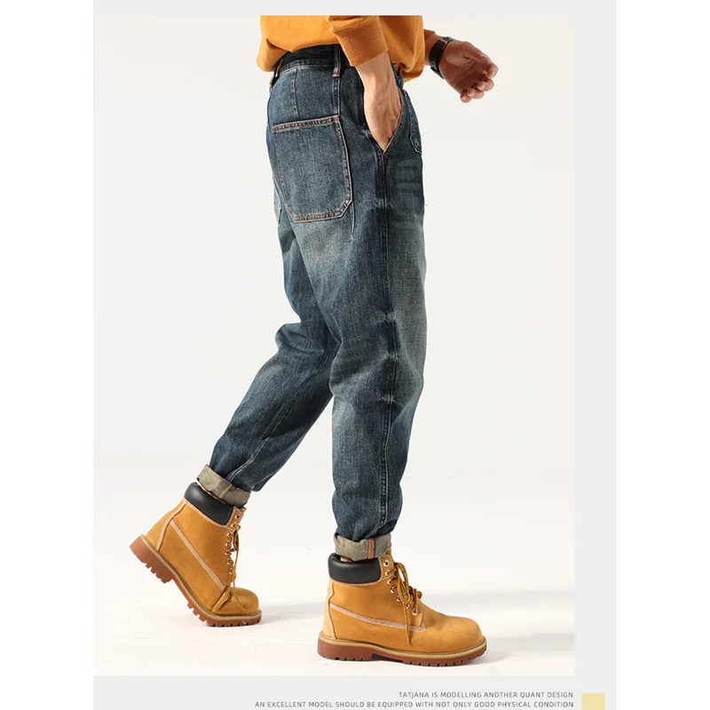 Streetwear Men 2022 New Pattern Vintage Recreational Blue Jeans Loose Broad Straight Cylinder Leg Trousers Autumn Female Trend