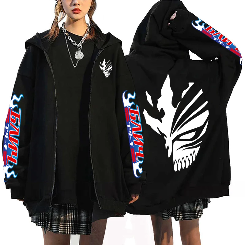 

2023 Anime Bleach Hoodie Casual Hooded Sweatshirt Harajuku Loose Zipper Jacket Hip Hop Streetwear Unisex Fashion Zip Up Sudadera