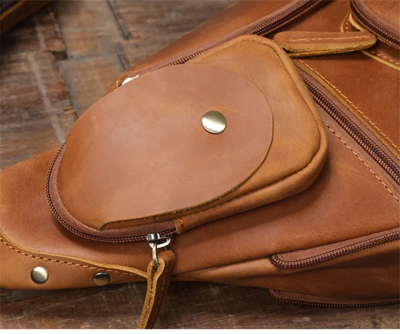 Retro fashion crazy horse leather chest bag men's large-capacity messenger bag casual sports one-shoulder bag cowhide backpack