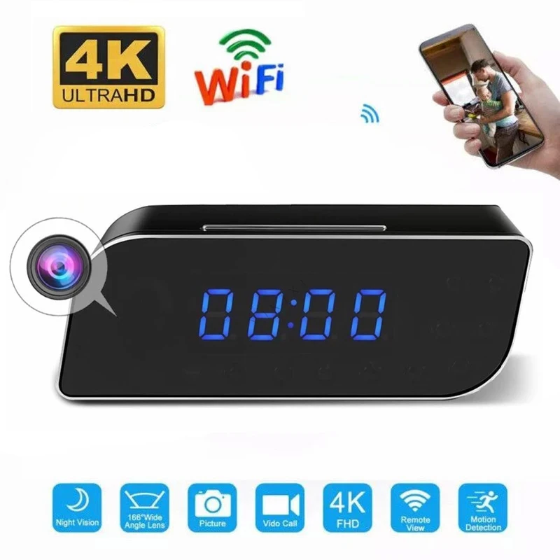 

WIFI Clock Camera 4K P2P Surveillance Camcorder ip Cam Night Vision Motion Detection Digital Video Reader suport Hidden tf card