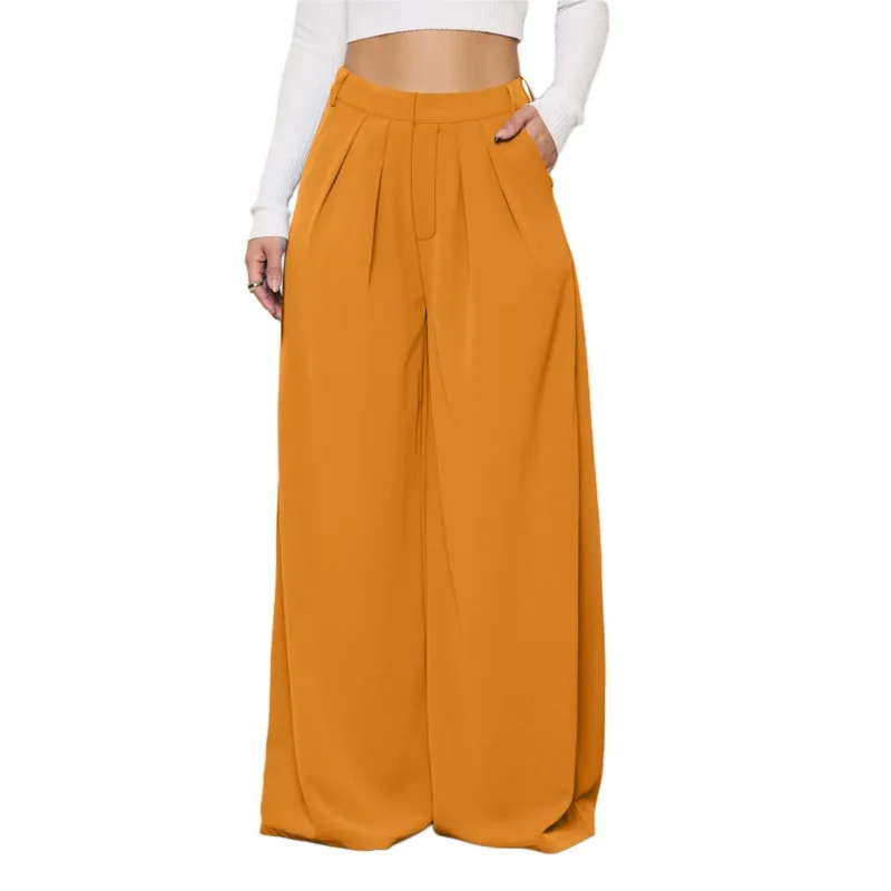 

Hot Sale Fashion Trumpet Trousers For Women Solid Casual Wide Leg Pants High Waist Bazin Baggy Long Pants Spring Autumn 2023