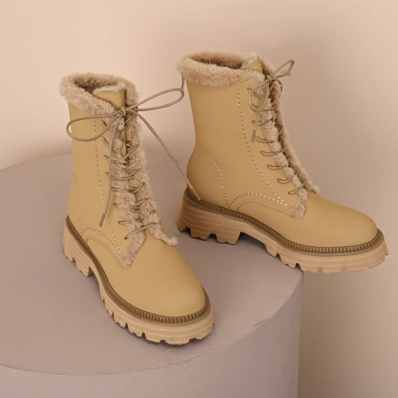 

LuasTuasNew Women Short Boots Real Leather Plush Winter Shoes For Woman Fashion Warm Ankle Boots Ladies Footwear Size 34-39