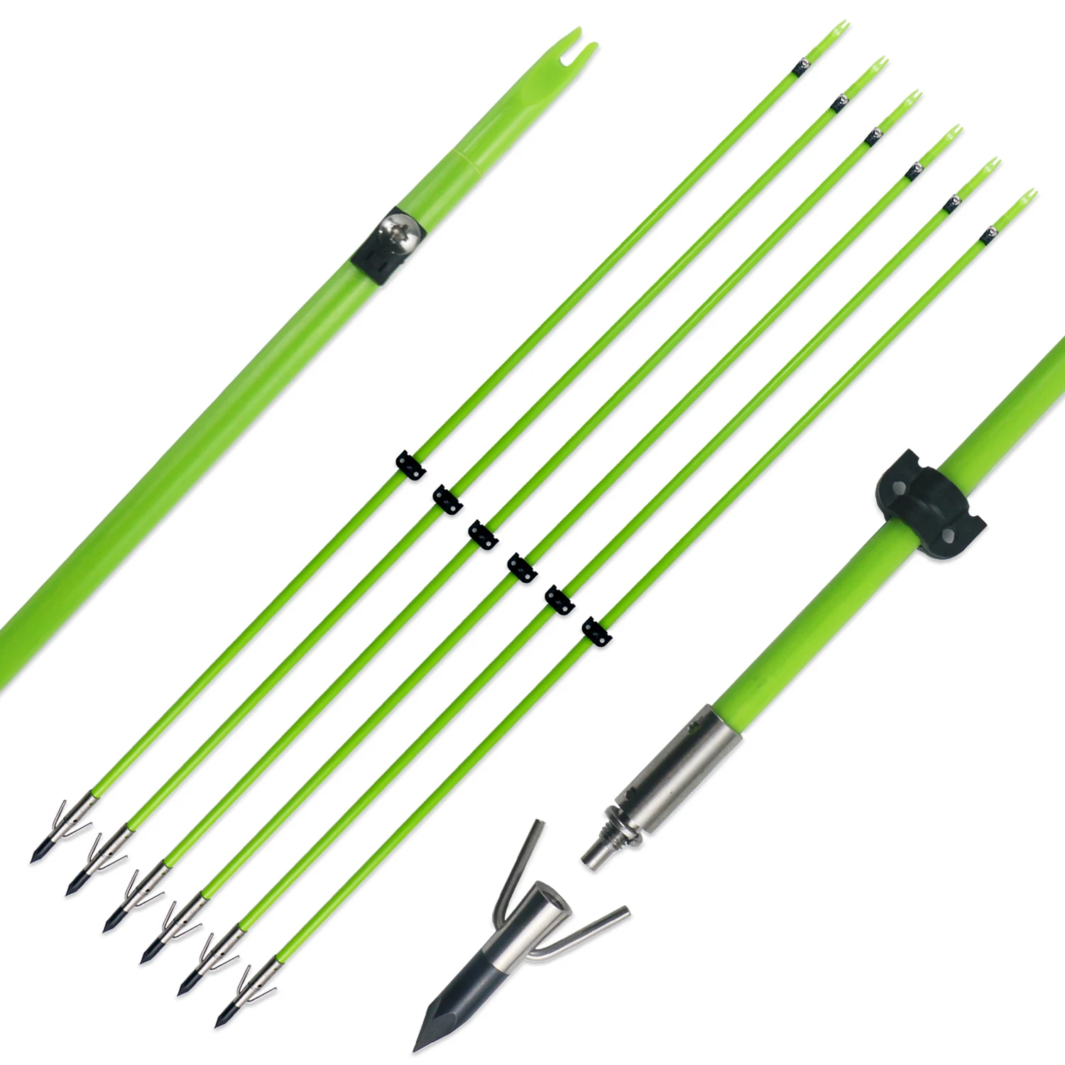 33.5 Inches Fishing Arrow Diameter 8mm Stainless Steel Tip Slide Stopper for Compound Recurve Bow Archery Hunting