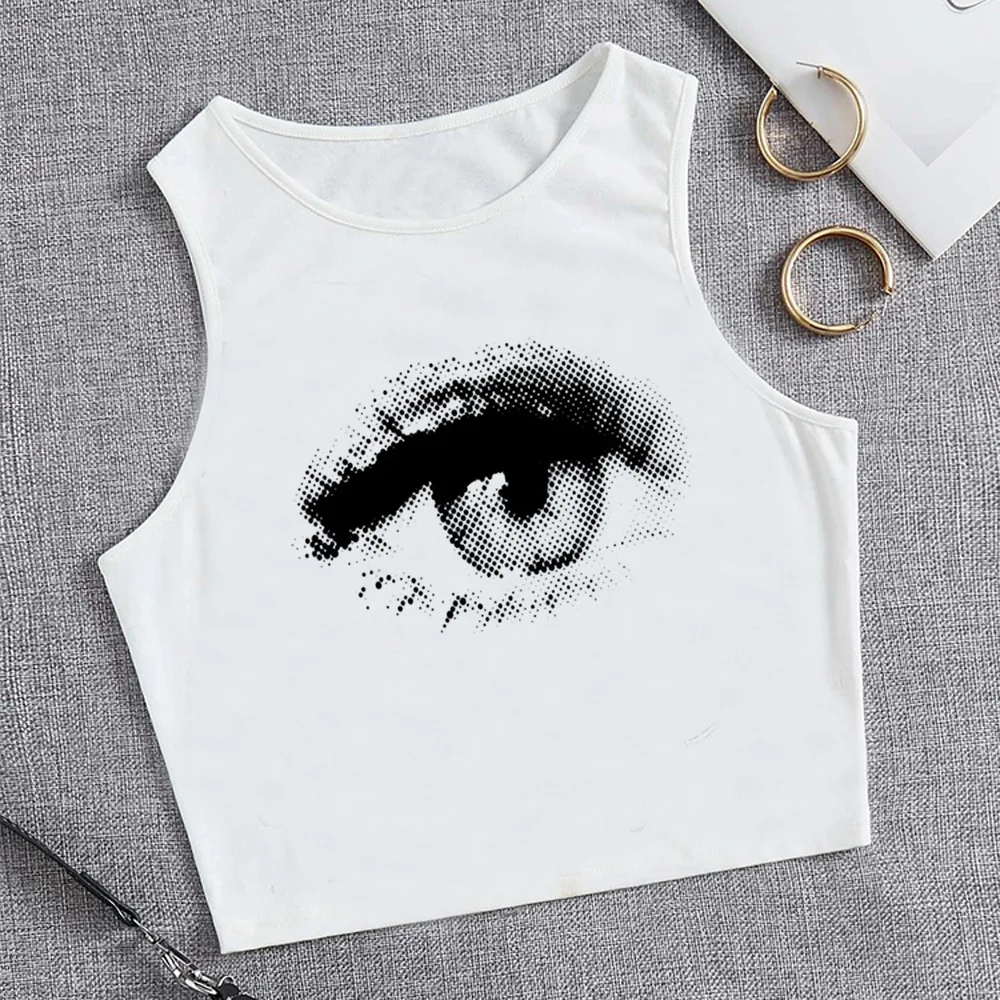 

Женский укороченный топ с принтом «глаза»