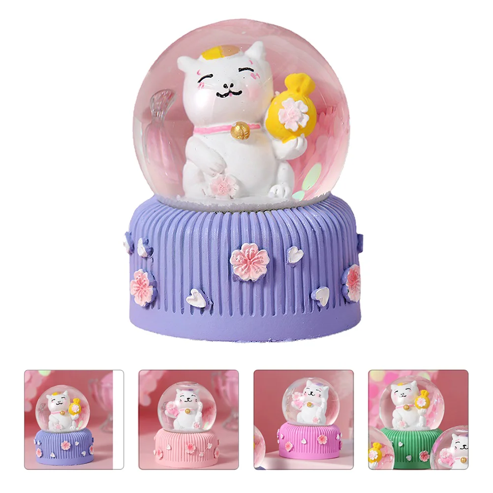 

Crystallight Home Catsnow Globedecoration Figurine Lucky Resin Decor Lovely Adornment Led Ornament