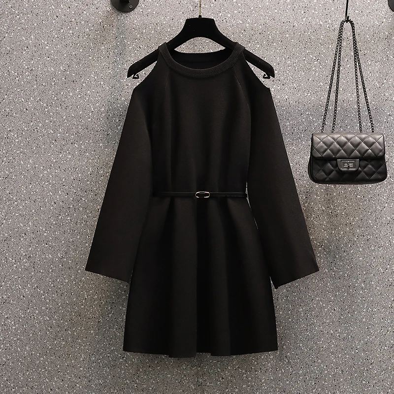 

New Korean Style Autumn and Winter Temperament Black Knitted Dress 2022 Women's High-end Foreign Style Bottoming Sweater Dress