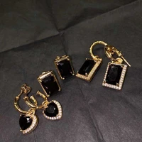 light luxury black gemstone heart square ear hoop earring simple personality stud earrings for women fashion ol jewelry gift
