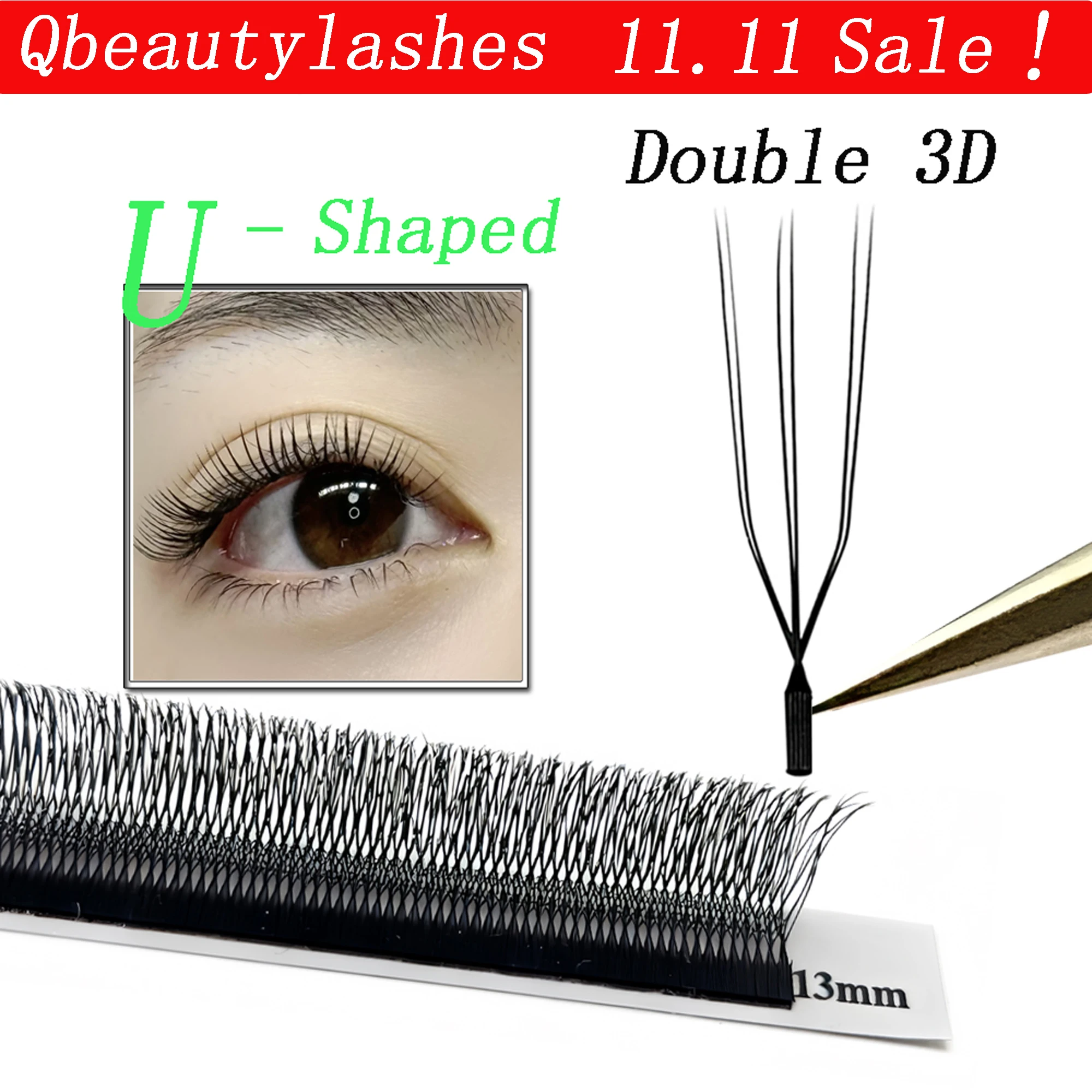 Фото Qbeautylash Cílios 3D 6D W U-образные наращивание ресниц Двойные 3D готовые вееры Объемные ресницы Натуральные норковые накладные ресницы №1