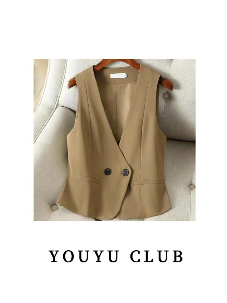 Новинка 2024 осенний жилет с искусственными карманами костюм для полных девушек
