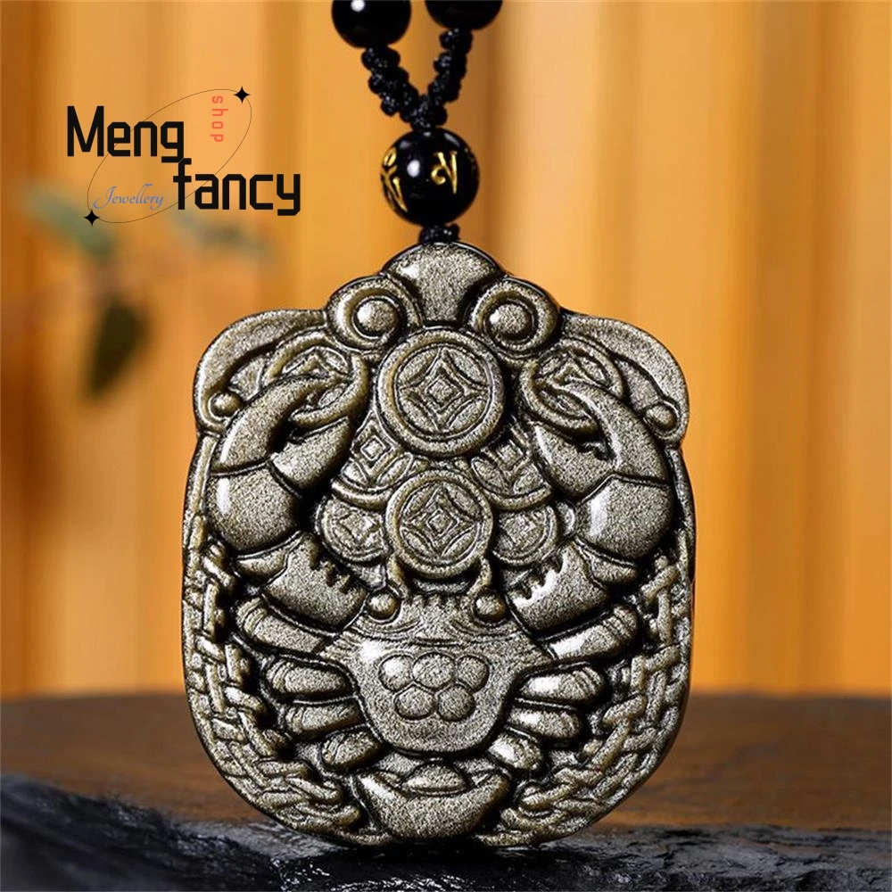 

Natural Gold Obsidian Wealth Crab Pendant Charms Fashion Engraver Fine Jewelry Men Women Necklace Amulet Mascots Holiday Gifts