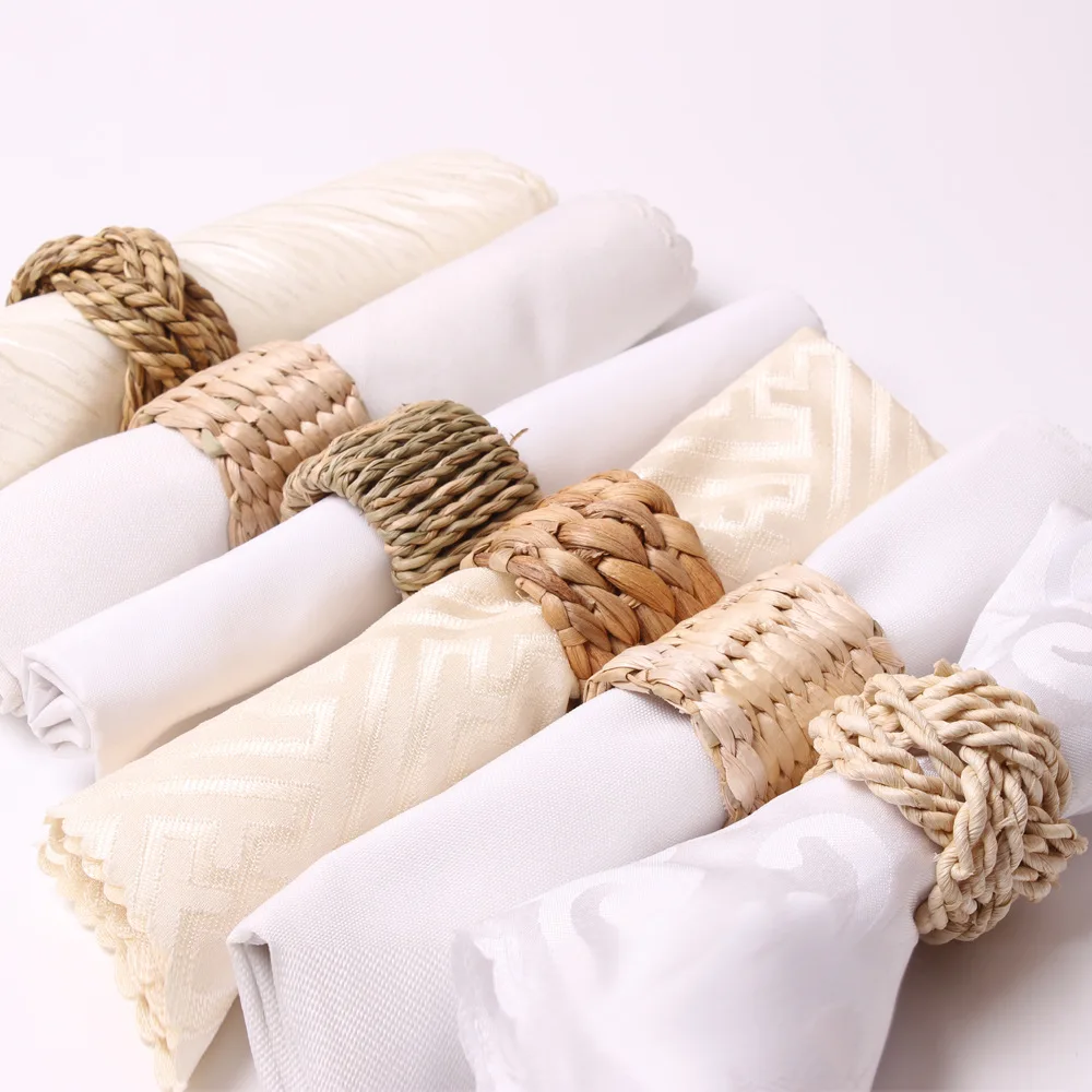 Natural Bamboo Straw Woven Napkin Button Hand-woven Napkin Ring Corn Husk Party Dinner Table Decoration Home Accessories Tools