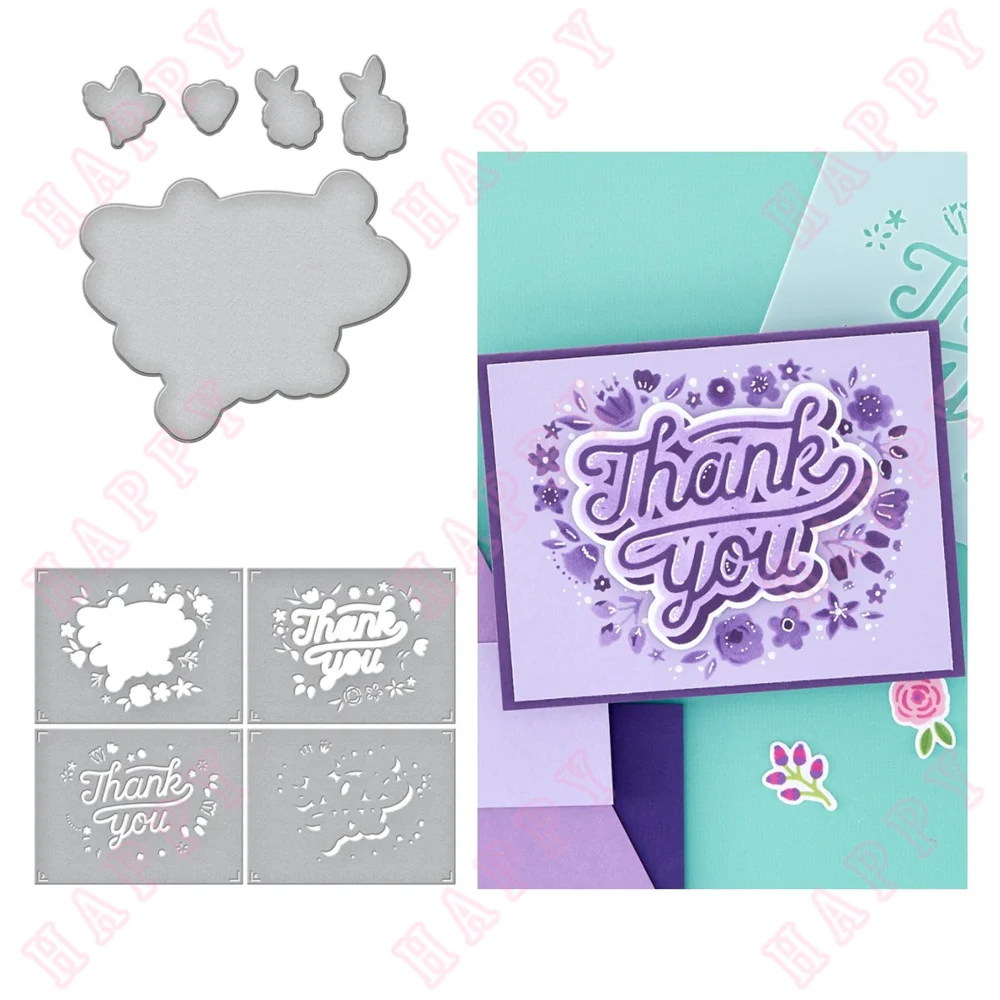 

Metal Cutting Dies Stencils Floral Thank You DIY Scrapbooking Envelope Diary Photo Album Paper Decorative Craft Embossing Moulds