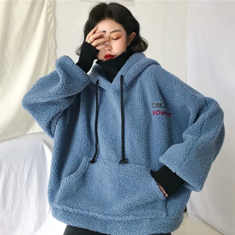 

Women Hoodies Long Sleeve 2022 Autumn Winter Thick Warm Coat Velvet Cashmere Sweatshirt Solid Casual Tops Female Loose Pullover