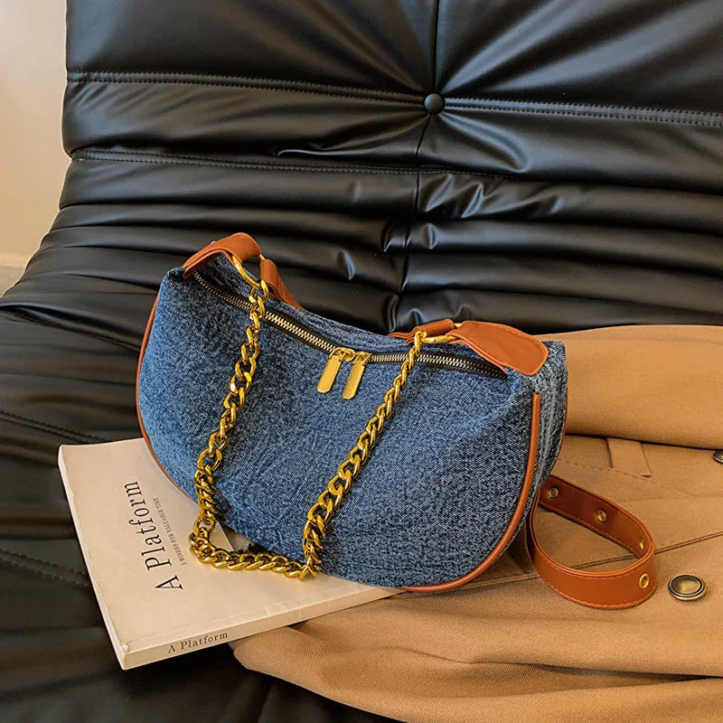 

High Quality Denim Fabric Crossbody Bags for Women Fashion Trend Designer Shoulder Bag Female Chain Underarm Handbags and Purses