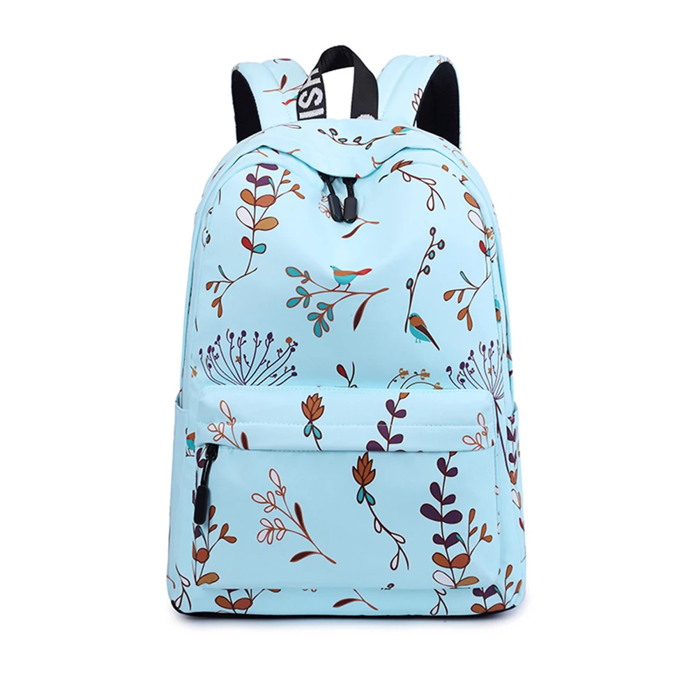Girls Boys Middle School Students Retro Flower and Bird Polyester Waterproof Backpack Forest Printing Large-capacity School Bag