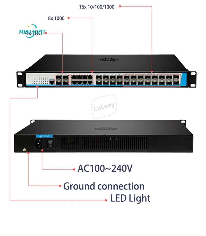 Сетевой коммутатор L3 с оптическим волокном английский CLI/telnet/Web management 4*10G 8 * G 24 Gigabit