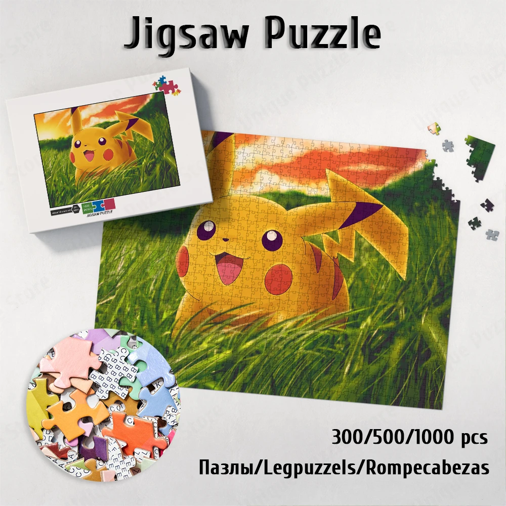 

Lawn Pikachu Large Adult Jigsaw Cute Pokemon Character Jigsaw Puzzle Classic Anime 300/500/1000 Pieces Educational Toys for Kids