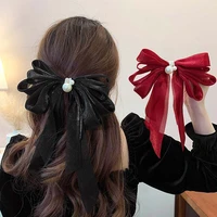 cute girl gifts solid color pearl headdress female snap hair clip hair accessories bow spring clip korean style hairpin