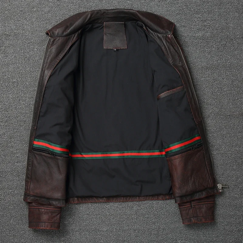 Кожаная куртка большого размера из 100% верхнего слоя воловьей кожи в стиле ретро