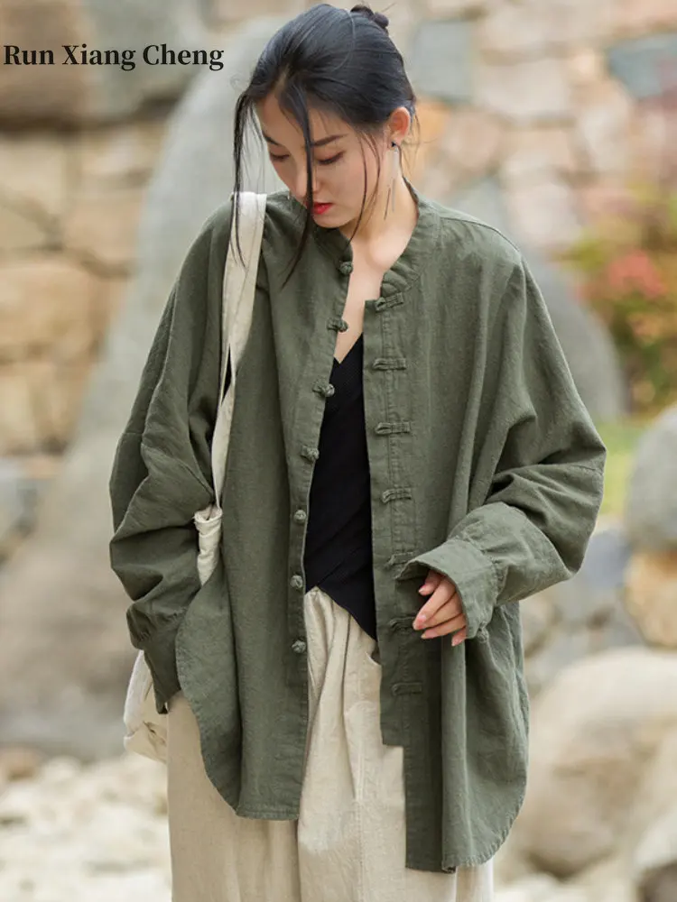 

Women's Clothing Coat 2023 Spring and Summer New Free Shipping Ramie Worn-out Sand-washed Top Chinese Retro Style Casual Shirt