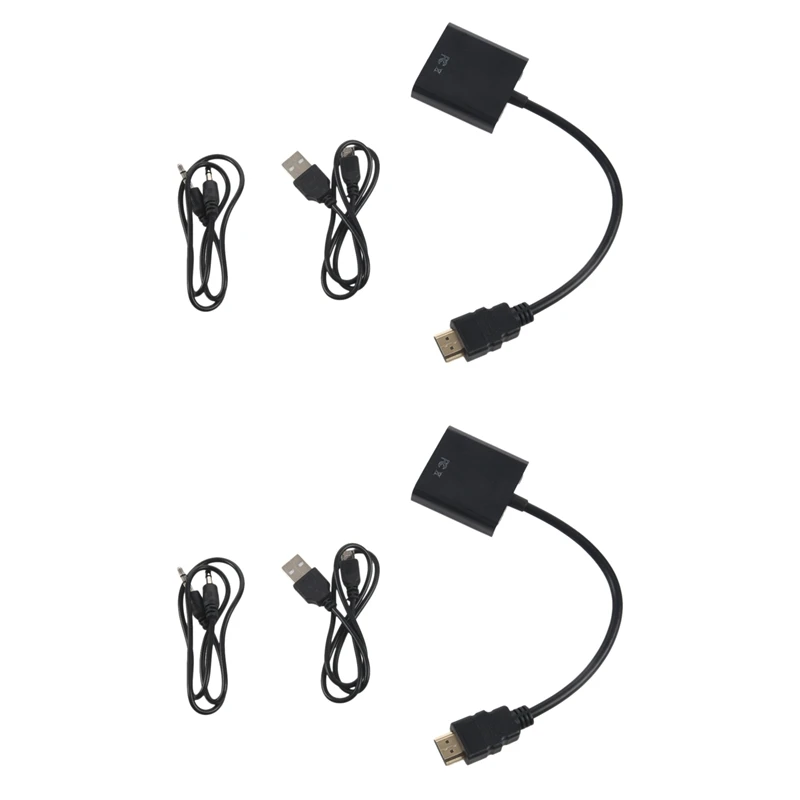 

2 шт. 1080P HDMI-VGA с адаптером аудиоконвертера, USB-кабель питания для видео, черный