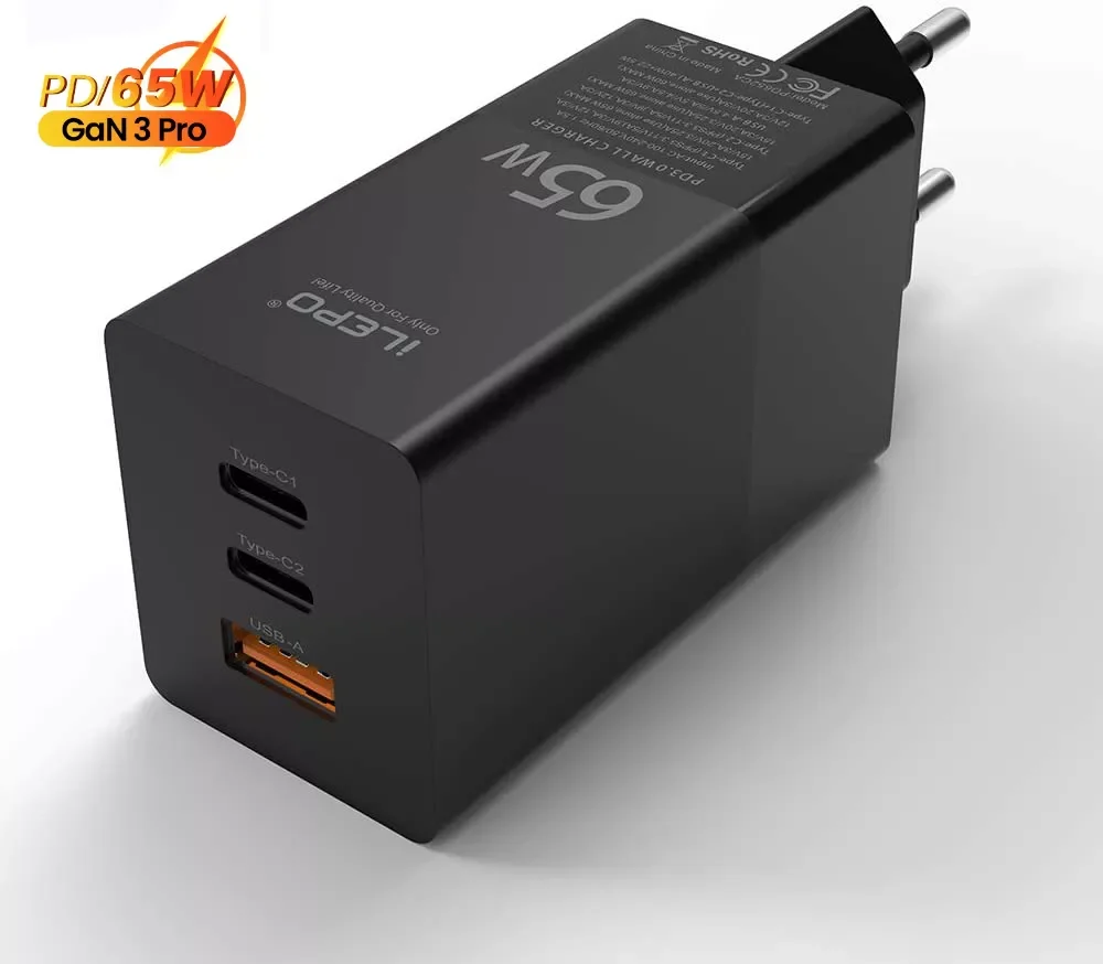 

USB C Charger 65W GaN 3 Ports Fast Wall Charger Block for iPhone 13 12 Pro Max 11 iPad MacBook Laptop Switch Galaxy S21 S20