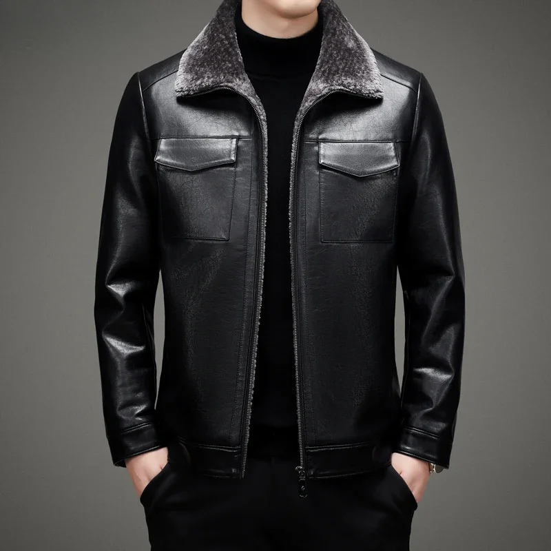 Куртка мужская утепленная из натуральной кожи модная кожаная куртка для работы и