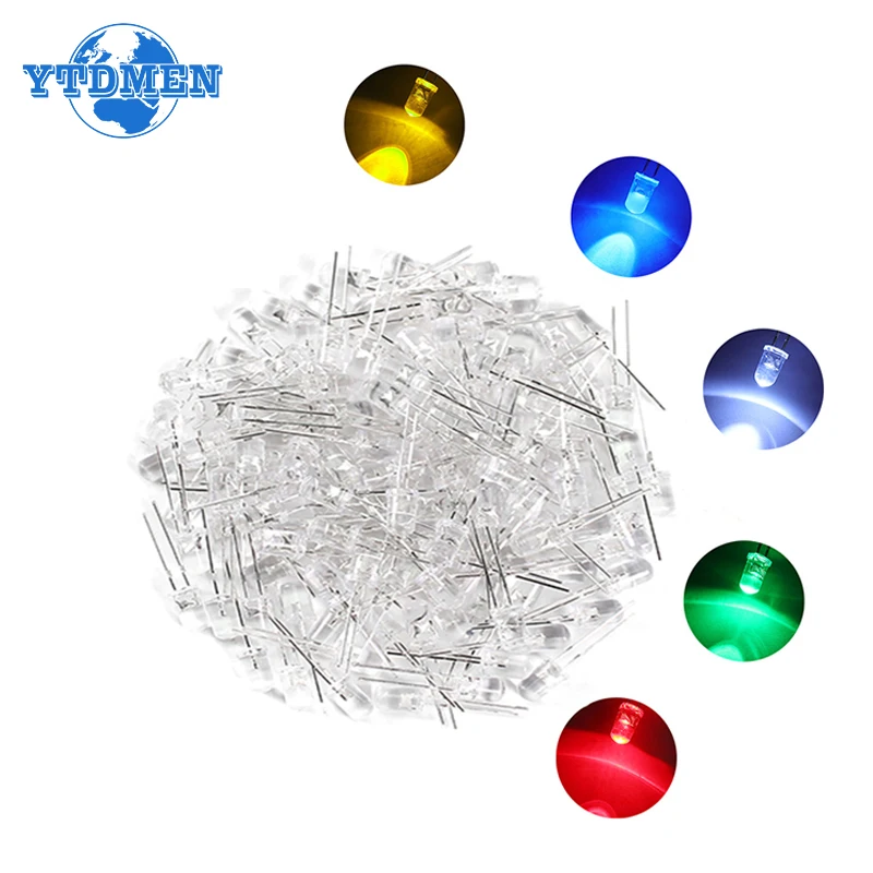 

500PCS LED Diode 3mm Super Bright Multicolor Individual Light Emitting Diodes Assortment Kit Red/Green/Blue/Yellow/White/Orange