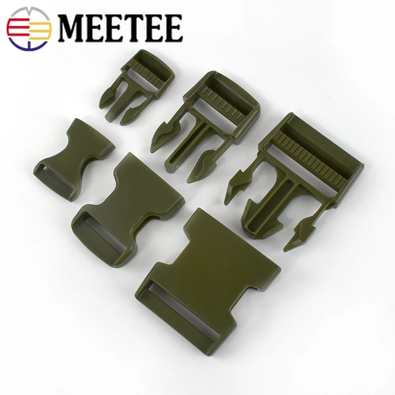 10pcs Meetee 20/25/37/50mm Plastic Release Buckle Bag Strap Side Cilp Hook ArmyGreen Webbing Adjustment Buckles Pet Collar Clasp - купить по