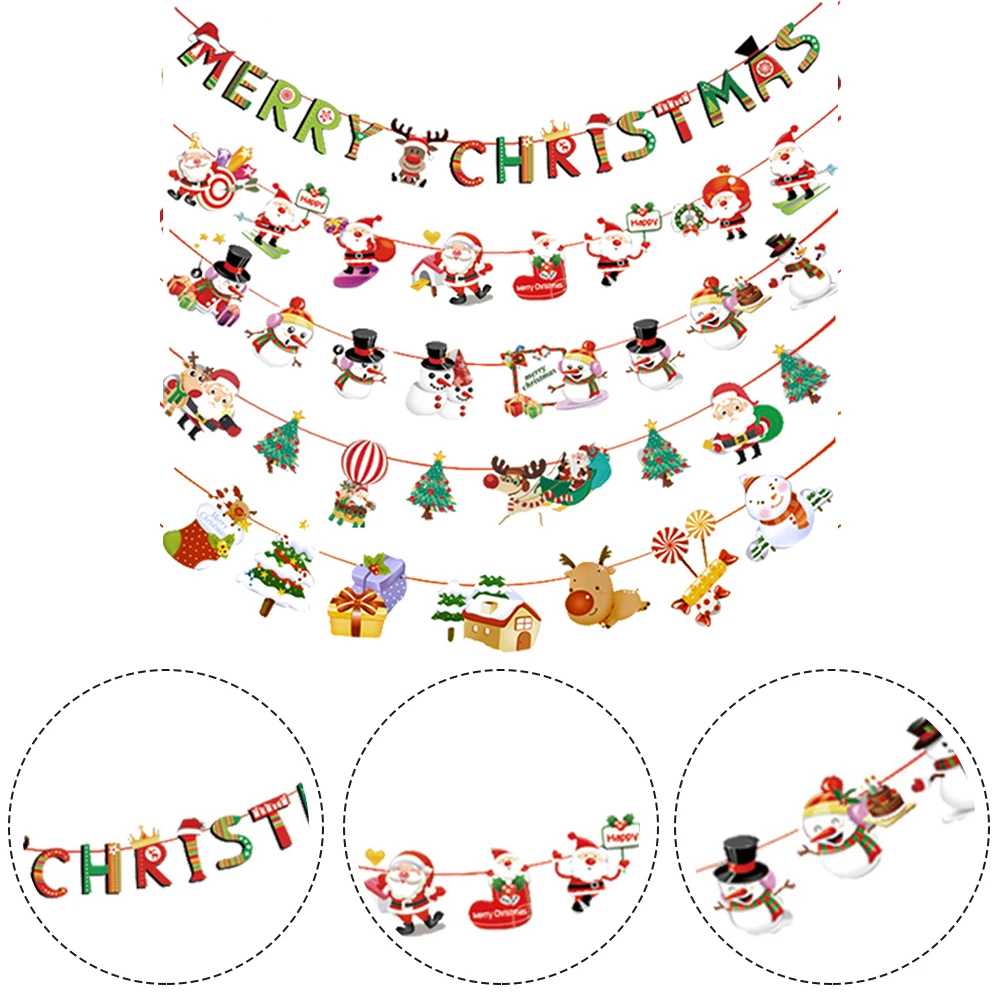 

5Set Merry Christmas Banner Banner Hanging Xmas Decoration 2.8m DIY Decorations For Home Hotel Market Christmas Tree Decoration