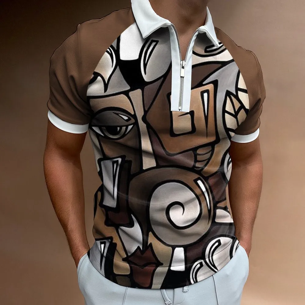 New Fashion Summer Polo Shirt Cool 3D Print Men's Breathable Short Sleeve Zip Polo Shirt Street Casual Sports Polo Shirt
