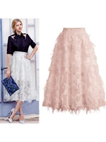 2022 korean version of the new elastic high waist feather skirt a line fashion elegant midi skirt