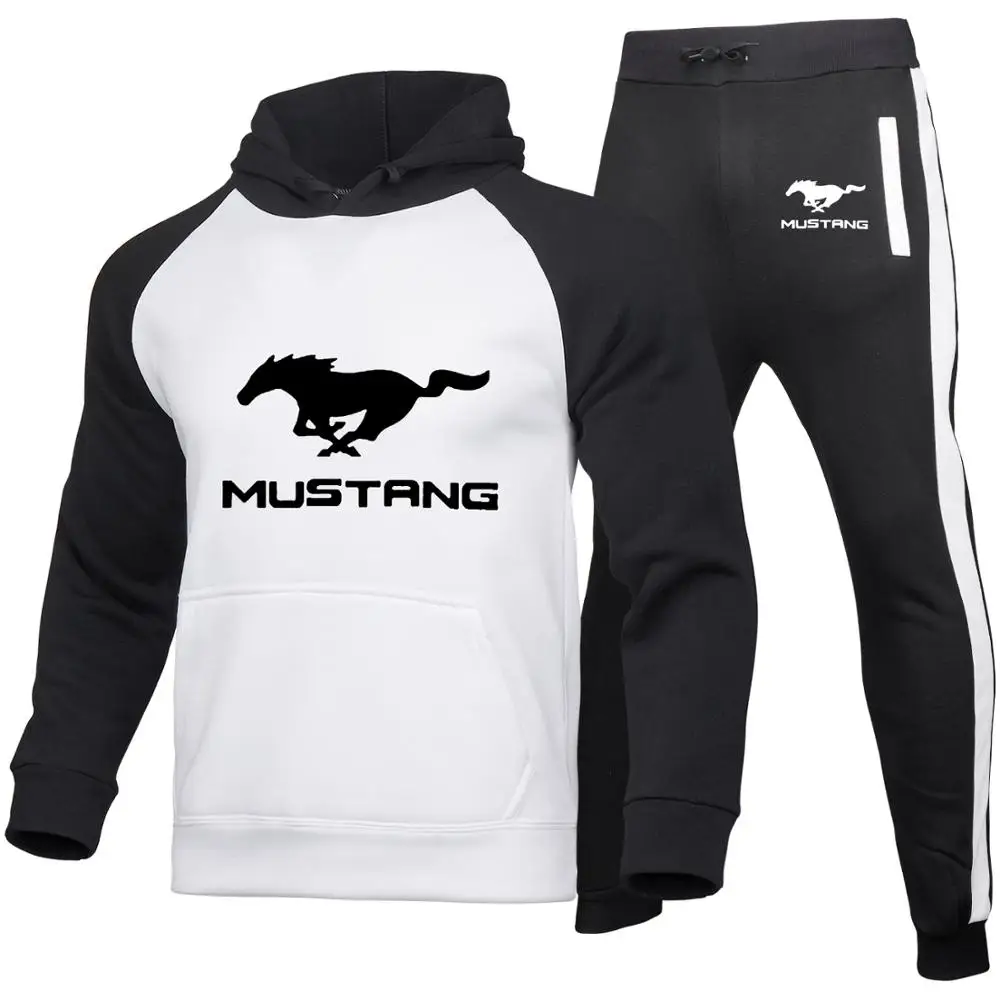 

2022 New Spring Autumn Men's hoodie Mustang car Logo printing high quality Cotton Men Raglan hoodie Sweatshirt suit 2pcs