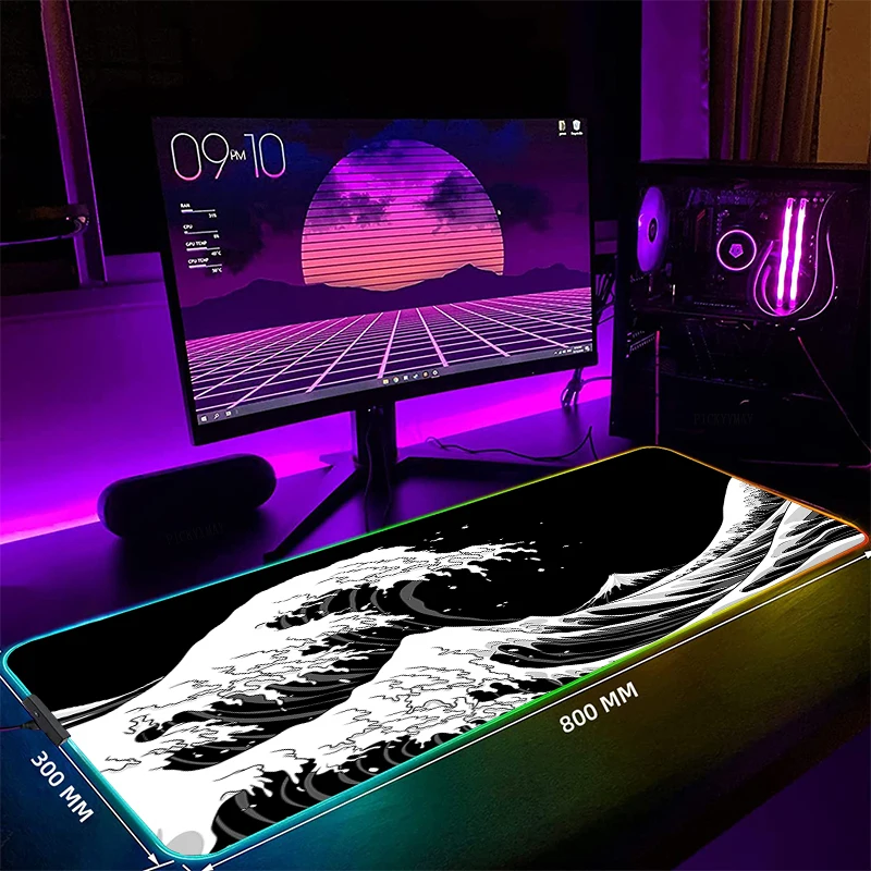 

Japanese Great Off RGB Gaming Mousepads Desk Pad Keyboard Mat LED Gamer Mousepad XXL Mouse Pads Luminous Mouse Mats Design