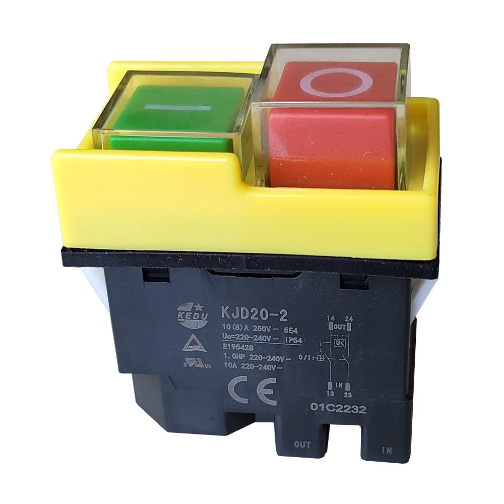 

KEDU KJD20-2 Водонепроницаемый кнопочный переключатель с защитой от вырезания и пониженного напряжения 10 (8) А переменного тока 120 В/250 В