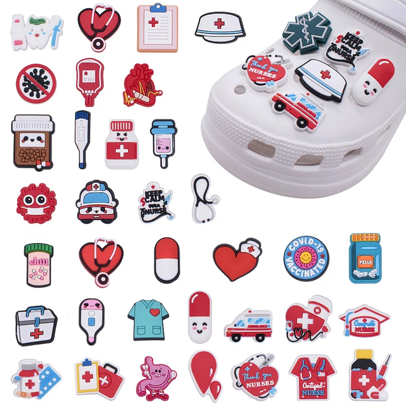 

Shoe Charms Accessories Fits for Crocs Single Sale 1pcs Decorations PVC Buckle for Kids Party Christmas Gifts Doctor Nurse
