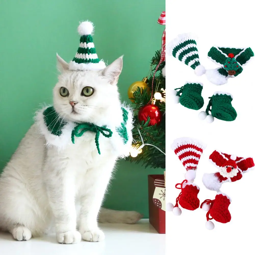 Fade-resistant Washable Easy-wearing Keep Warm Yarn Christmas Themed Pet Hat With Sh