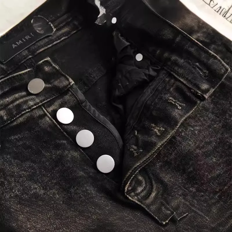 Джинсы мужские прямые в стиле хип-хоп с металлическим украшением