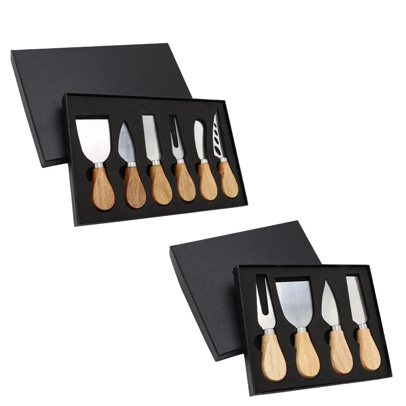 

6pcs/set Premium Cheese Knives Set Stainless Steel Fork Walnut Handle Pizza Sandwich Slicer with Gift Box Kitchen Tools