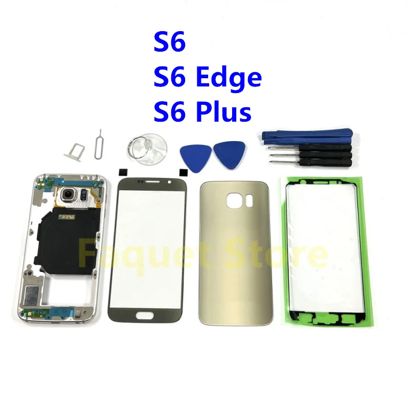 

Для SAMSUNG Galaxy S6 Edge G925F S6 G920F S6 Plus Полный корпус сменная Передняя средняя рамка Аккумулятор Задняя стеклянная крышка задняя дверь