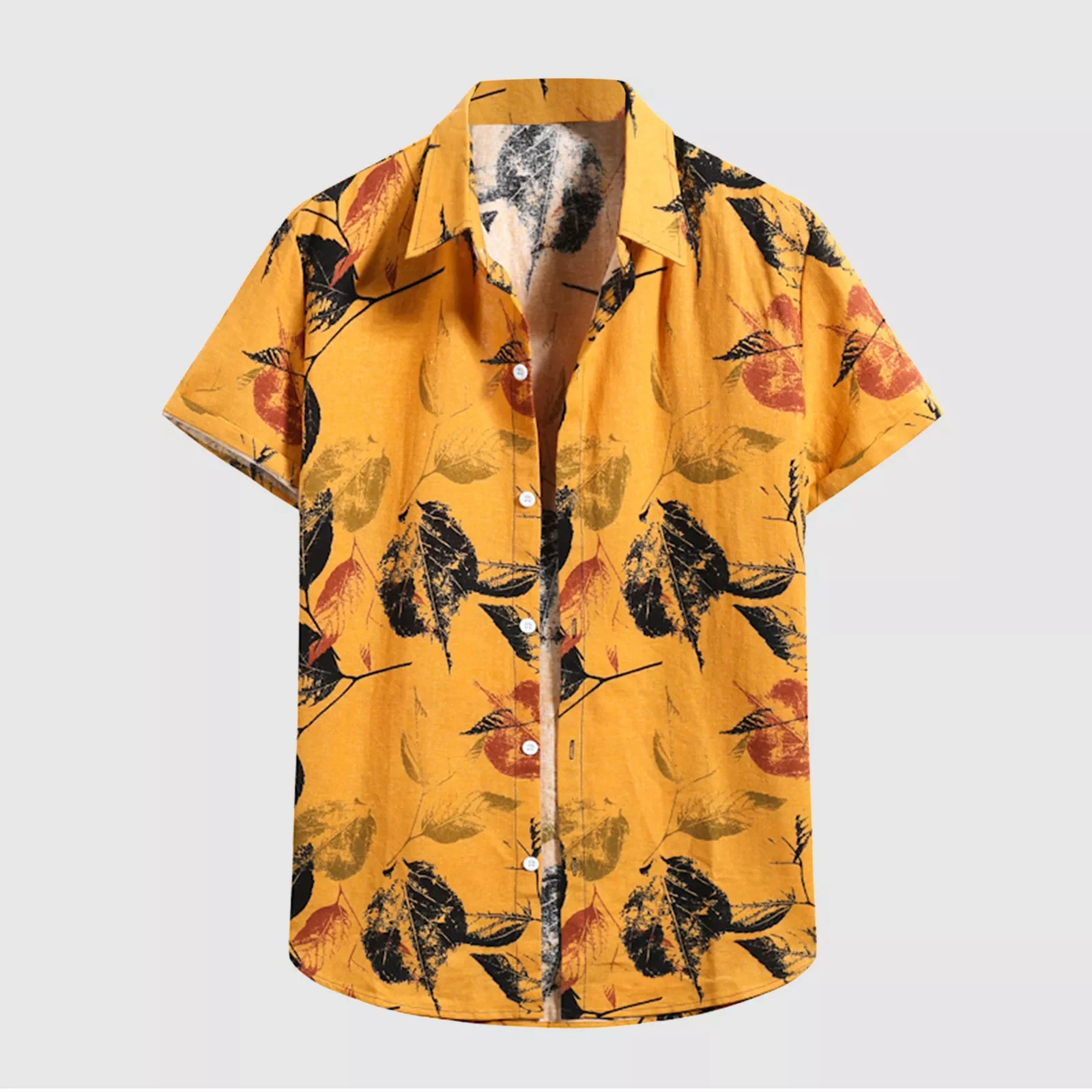 

Men's Turn-Down Short Shirt Sleeve Hawaiian Shirt Print Collar Leaf OL Women Tops Men's Clothes Social dress shirt Cardi
