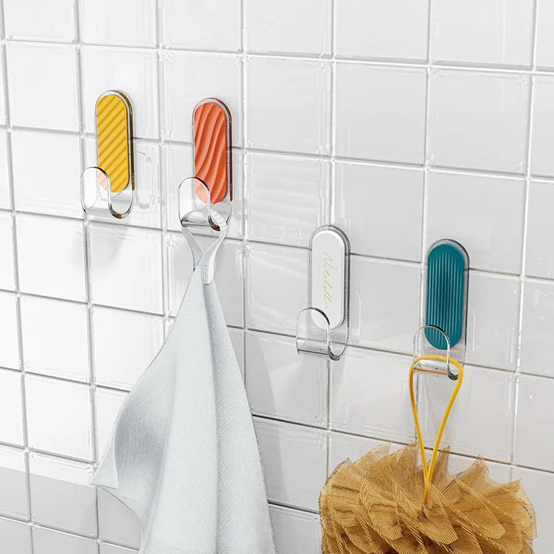 

4pcs Home Wall Decor Hook Self-adhesive Punch-free Traceless Kitchen Bathroom Multi-purpose Hooks for Keys Towel Organizer Hooks