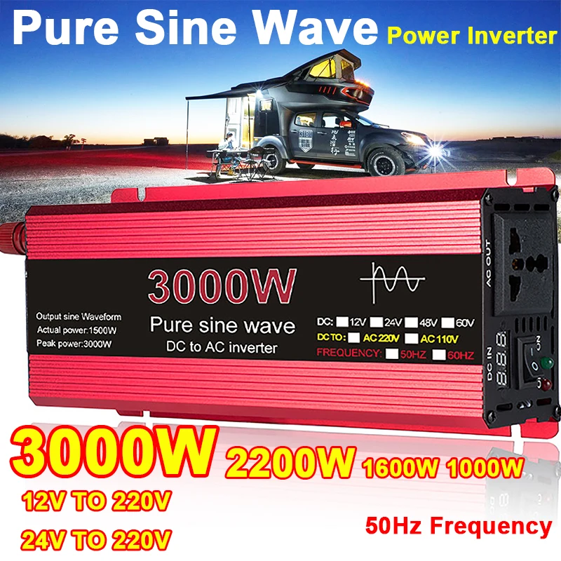 3000W Pure Sine Wave Inverter Power Inverter Solar Car Inverter DC 12V 24V to AC 220V Converter Transformador 230V Inverter 3000W Pure Sine Wave Inverter Power Inverter Solar Car Inverter DC 12V 24V to AC 220V Converter Transformador 230V Inverter