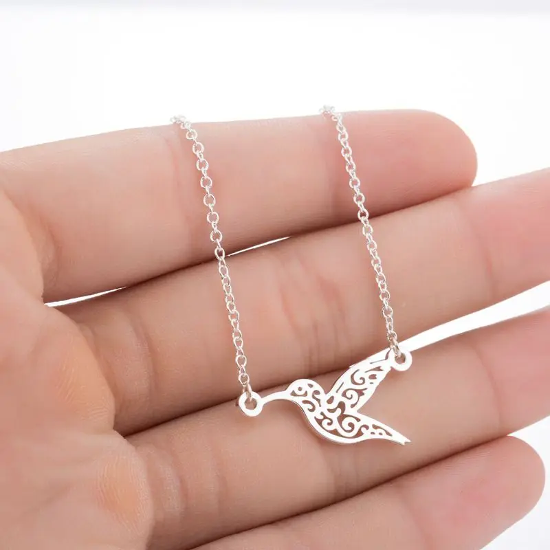 

TULX Origami Animal Necklace For Women Stainless Steel Hummingbird Necklace collares Flying Birds Pendant Necklace Jewelry