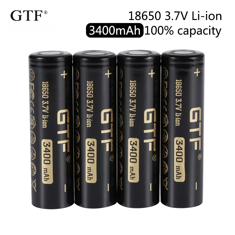 

NEW 2020 New GTF 18650 3400mAh 100% capacity 3.7V Li-Ion Rechargeable Battery for Flashlight flat head batteries