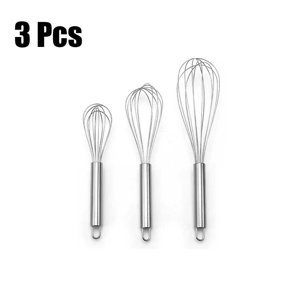 

3psc Stainless Steel Egg Stirring Bead Ball Whisk Manual Mixer Hand Held Egg Beater 8/10/12 Inch Kitchen Accessories