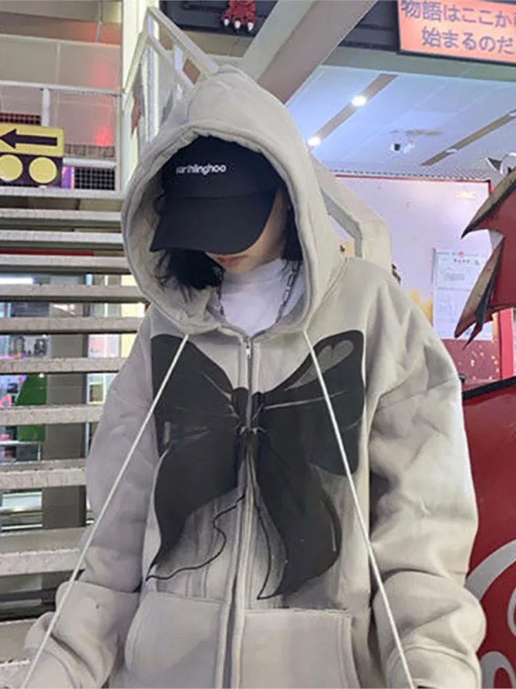 

Zipper sweatshirt autumn and winter jacket clothes oversized hoodie women's plus size retro pocket long-sleeved casual coat y2k