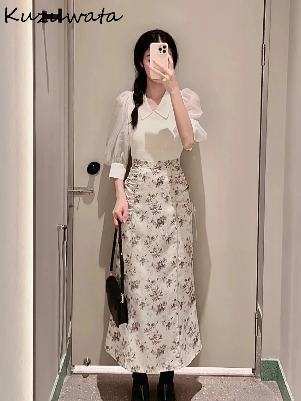 Универсальная облегающая юбка Kuzuwata с принтом милая повседневная средней длины