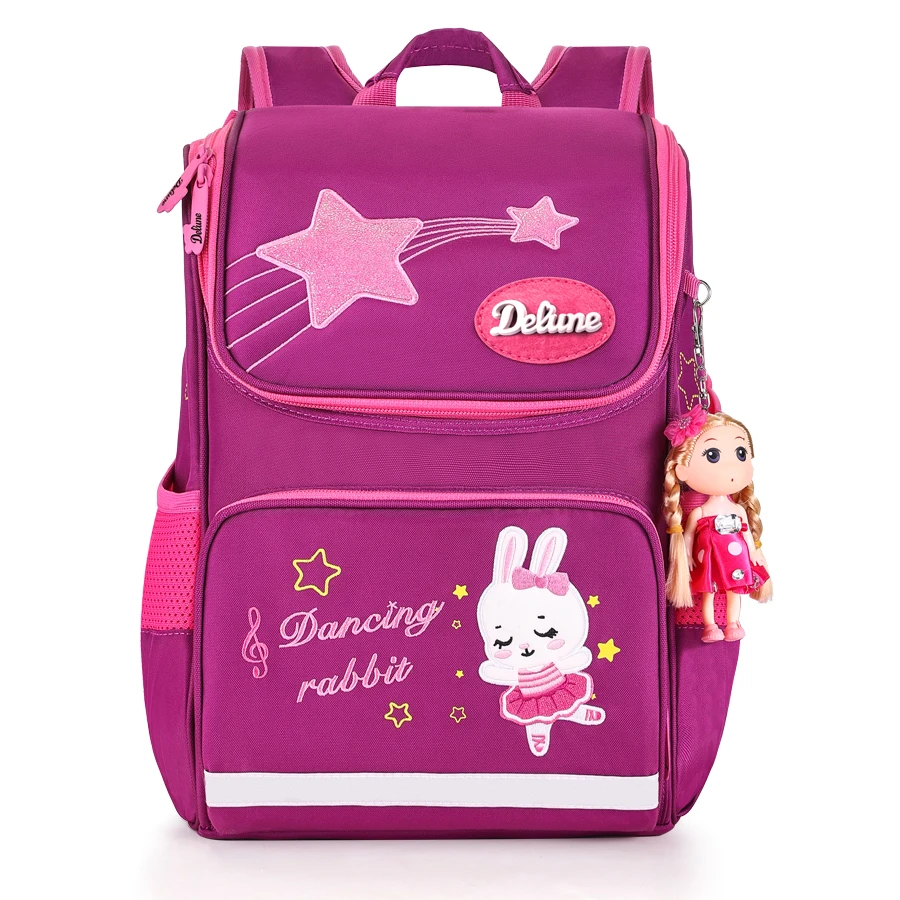 

Delune Kids Dancing Rabbit Cartoon School Bags for Girls Fashion Grade 1-3 Schoolbag 3D Orthopedics Backpack mochilas infantil